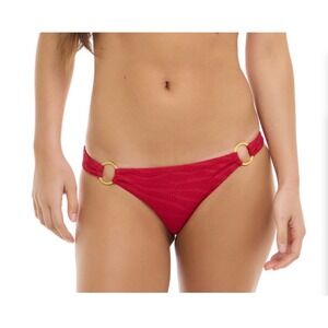 Body Glove Lillia Cherry Red Textured Ring Bikini Bottom Womens Large NEW